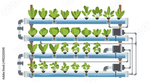 Hydroponic Farming System With Various Leafy Green Vegetables Growing