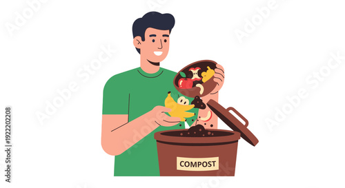 Man Composting Food Scraps for Sustainable Living