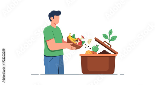Man composting organic waste, healthy lifestyle, sustainable living, recycling concept