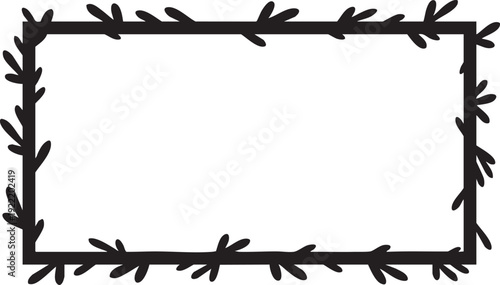 A simple black rectangular frame with a leafy border on a white background