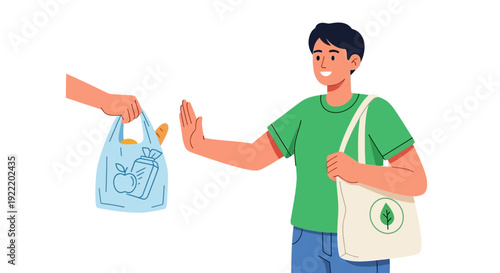 Man Refuses Plastic Bag, Chooses Reusable Tote for Sustainable Shopping
