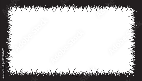 A black and white illustration of a grassy border around a blank white space