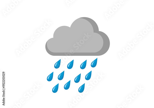 Gray cloud with falling raindrops, symbolizing rainy weather and precipitation, isolated on white background
