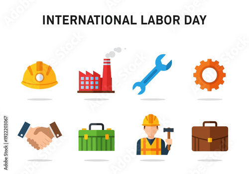 International Labor Day Celebration with Icons of Industry, Work, and Partnership