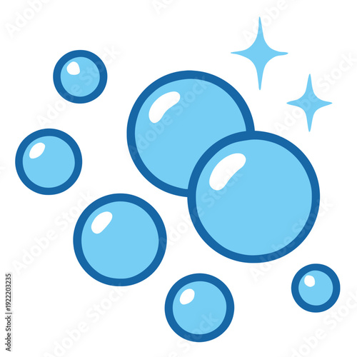 Sparkling Soap Bubbles Icon Set – Blue Foam, Fizzy Soda Drops and Clean Wash Suds Vector Illustration on White Background