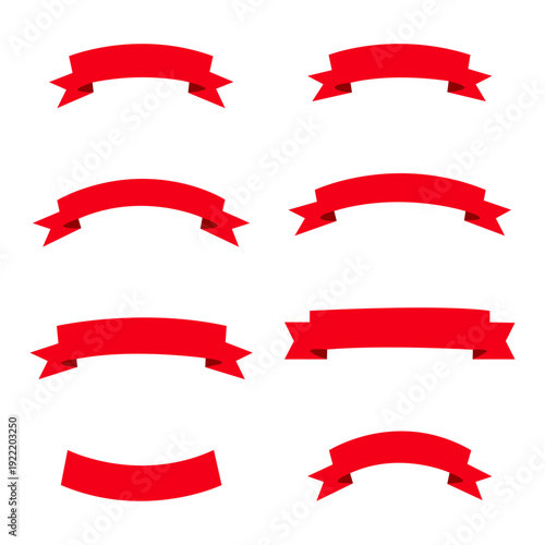 Red Ribbon Banner Set Vector Decorative Award Label and Celebration Design