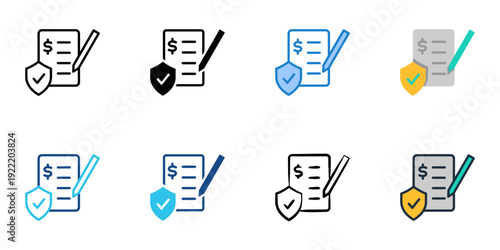 Insurance Claims icons set multiple style collection. Editable stroke 

