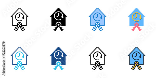 Long Term Housing icons set multiple style collection. Editable stroke 
