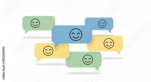 Colorful chat bubbles with smiling faces for friendly communication and social media