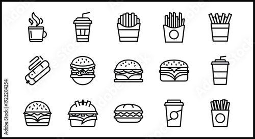 A set of minimalist fast food icons in a flat vector design