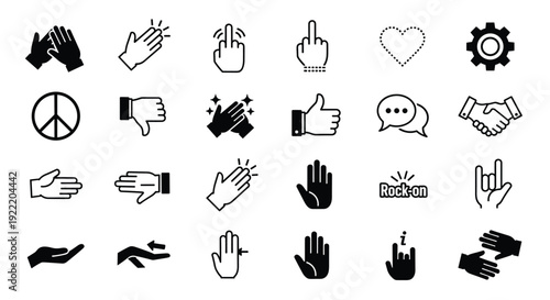 A set of various hand gesture icons in a minimalist flat design style