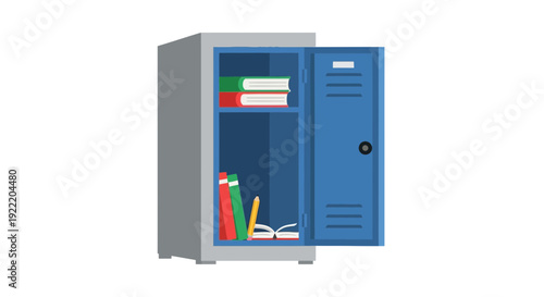 Open Blue School Locker with Books and Notebooks