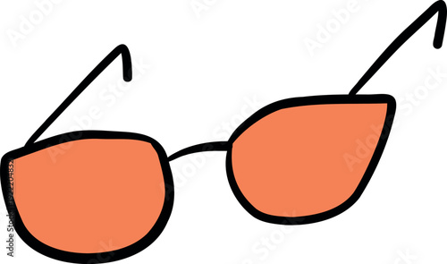 Hand drawn doodle of orange sunglasses, summer holiday accessory illustration isolated on white