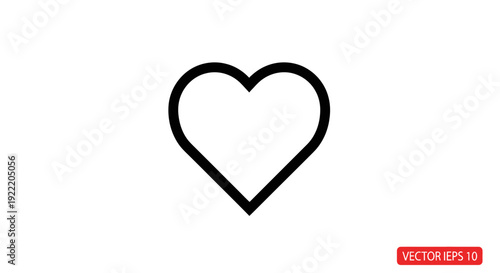Simple Heart Outline Icon on White Background, Love Symbol