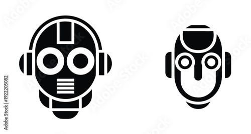 Various robot faces displayed in a simple artistic style, showcasing friendly, futuristic, and creative robotic expressions for avatars, icons, and digital graphics.