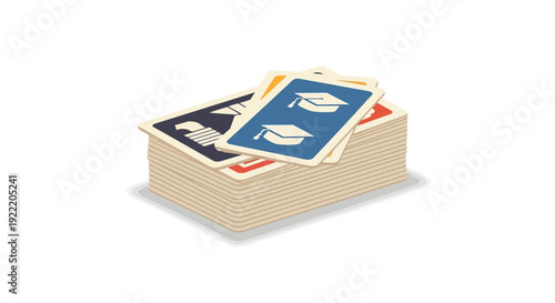 Stack of Playing Cards with Graduation Cap and Eagle Icons, Education Concept