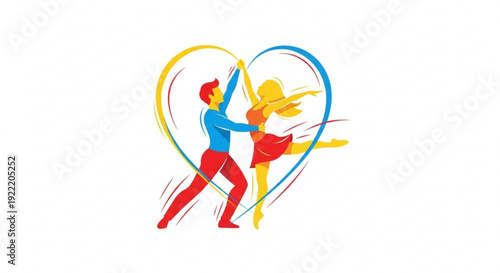 Couple dancing together in a heart shape vibrant colors dynamic movement and joyful atmosphere symbolizing love and togetherness