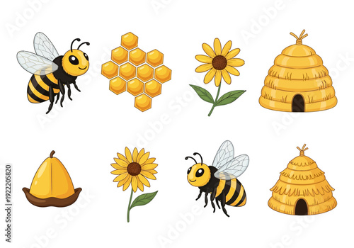Cute Bee and Honeycomb Illustrations for Nature and Sweetness Themed Designs