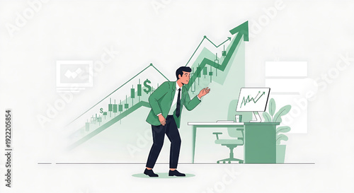 Businessman observing financial growth chart showing increasing success and profit gains