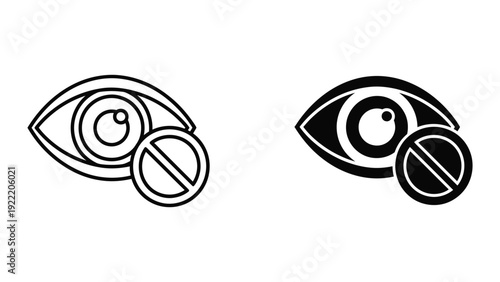 Hidden Eye and Privacy Protection Icons with Prohibition Symbol