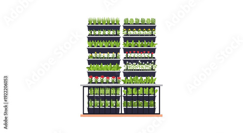 Vertical Garden Farm Growing Fresh Produce on White Background