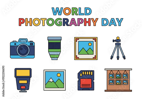 Collection of photographic equipment and art pieces celebrating World Photography Day