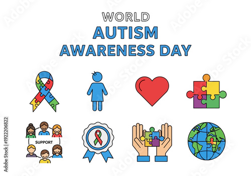 World Autism Awareness Day Icons Symbolizing Support, Inclusivity, and Global Understanding