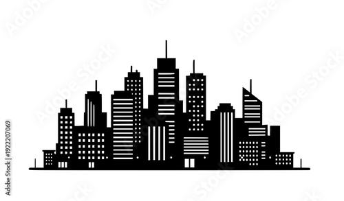 Modern City Night Skyline Flat Vector Illustration Isolated on White Background