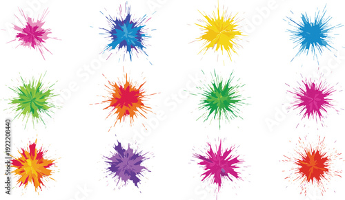 Vibrant colorful paint splatters collection on white