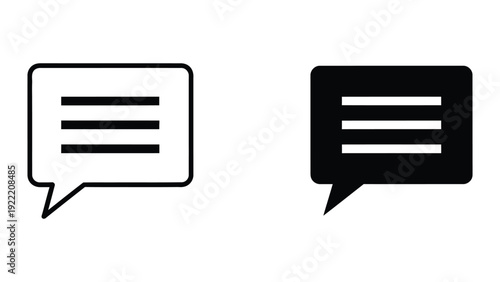 Chat Bubble Message Icon with Text Lines Outline and Solid Fill Style Vector