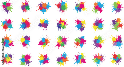 Vibrant Holi festival icons and symbols in colorful illustration