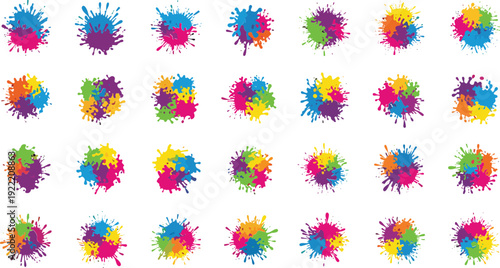 Vibrant Holi festival icons and symbols in colorful illustration