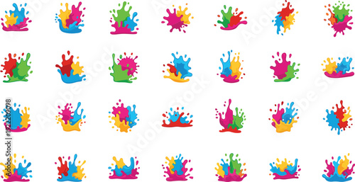 Vibrant Holi festival icons and symbols in colorful illustration