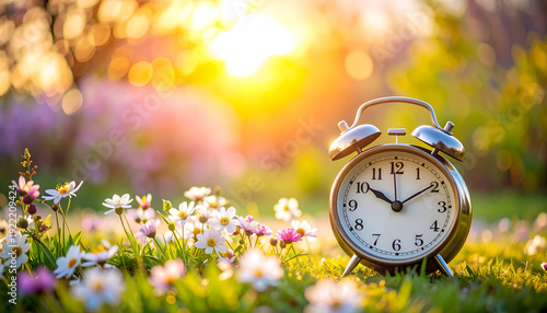 Spring Time Alarm Clock in Garden