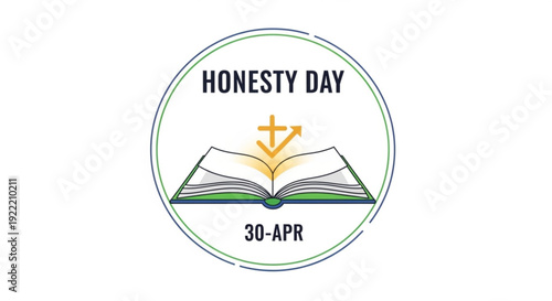 Honesty day logo with open book and cross on april 30th symbolizing truth and integrity