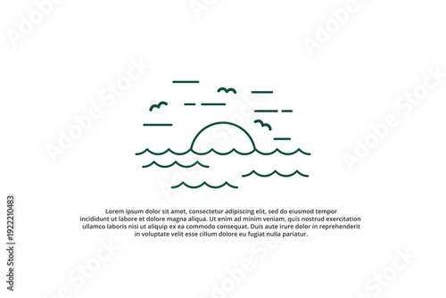 hand drawn line drawing of sunset seascape