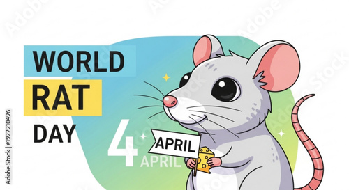 World rat day celebration on april 4th with cartoon mouse holding sign