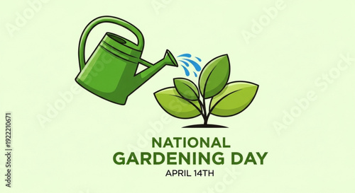 National gardening day illustration with watering can and plant on april 14th