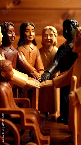 Wooden Figurines Depicting People in Wheelchair.
