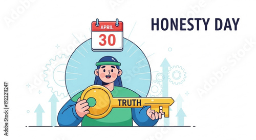 Man holding truth key on honesty day april 30th symbolizing integrity and transparency