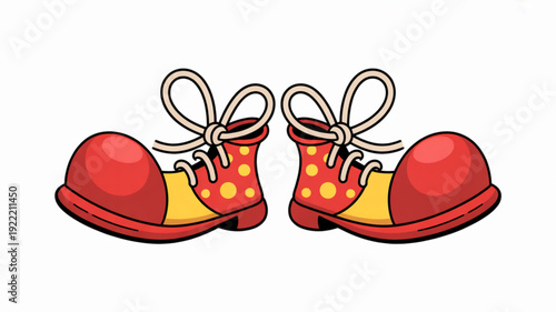 Vibrant red children's shoes with yellow polka dots and laces on white background