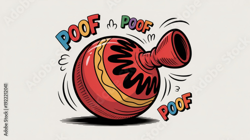Colorful cartoon whoopee cushion with 'poof' text comedic prop for humor and pranks