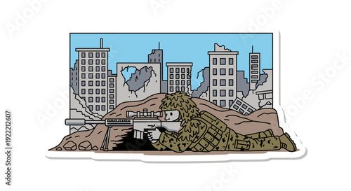 A charming vintage cartoon illustration of Sniper