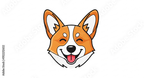 Smiling corgi face with tongue out cartoon illustration of happy dog head