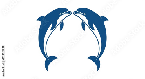 Two blue dolphins facing each other in circular formation on white background