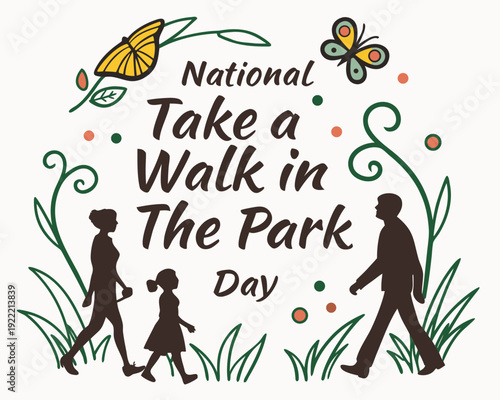 Take a Walk in the Park Day Celebration Vector, Outdoor Nature Activity Illustration