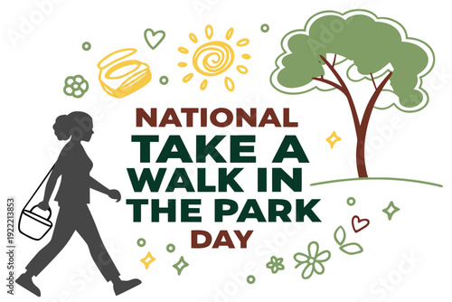 Take a Walk in the Park Day Celebration Vector, Outdoor Nature Activity Illustration