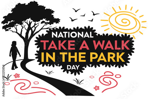 Walking in the Park Vector Illustration, National Outdoor Activity Day Design