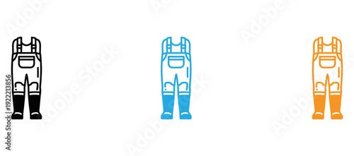 Three stylized figures wearing different colored outfits with backpacks and boots isolated on transparent background, Vector