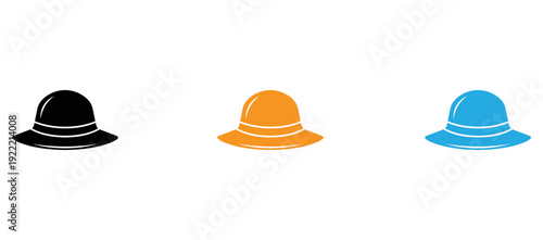 Three stylish hats in distinct colors displayed side by side for comparison isolated on transparent background, Vector